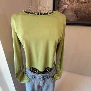 SHEIN Green Long Sleeve Fitted Crop Blouse
